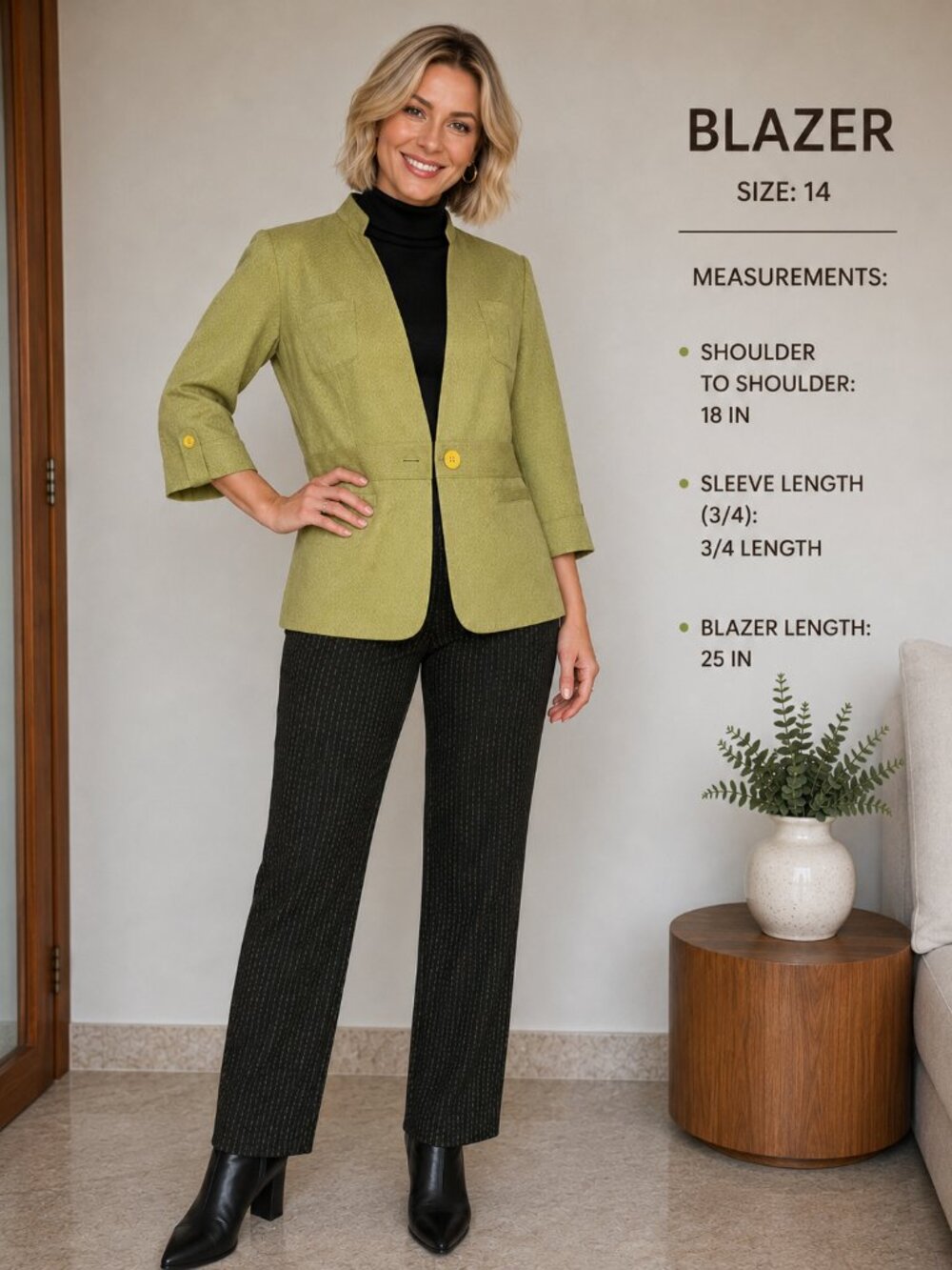 Larry Levine Light Lime Green Tailored Women's Blazer